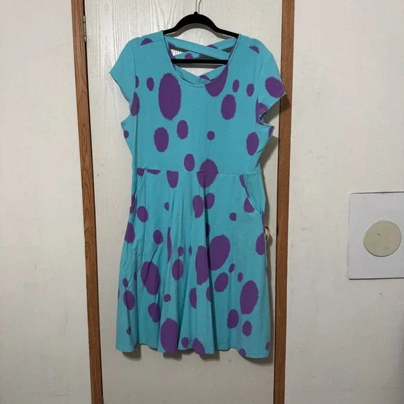 Pixar x Torrid Monsters Inc. Sulley Polka Dot Skater Dress – Blue/Purple, Size 1 - Picture 5 of 8